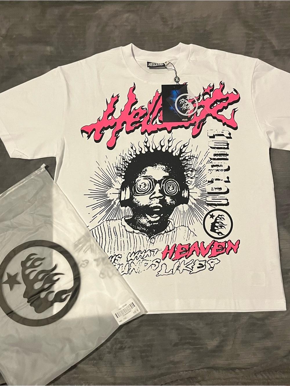 White Short-Sleeve Graphic Tee with Pink Accents